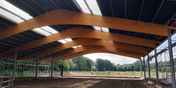 Ein Pferdestall mit einem stabilen Dach und einem warmen Holzboden, ideal für die Unterbringung von Pferden.