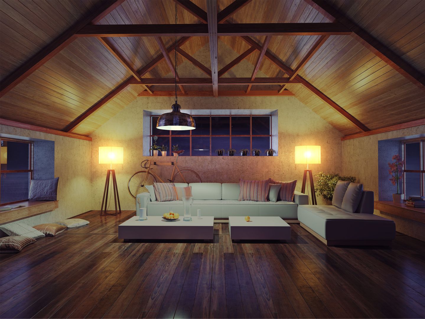 Ein Wohnzimmer mit einem Sofa, einem Couchtisch und einer Lampe, die eine gemütliche Atmosphäre schaffen.